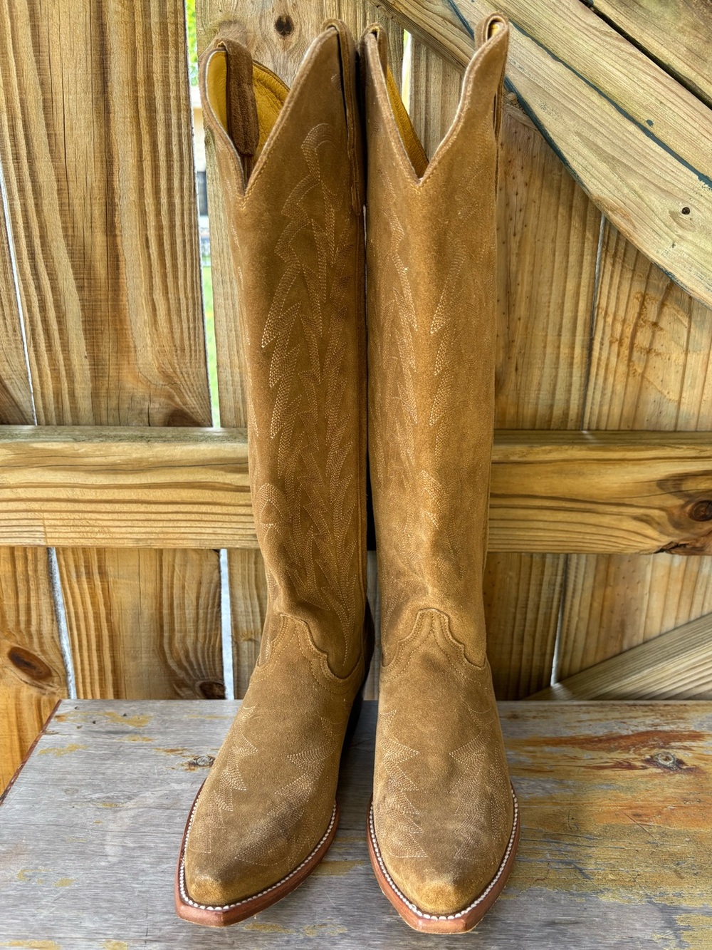JRC & Sons Bootmakers Nancy Sand Suede Snip Toe Tall Western Boots Size 7B - Picture 6 of 16